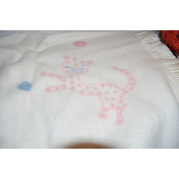Vtg Baby Chatham Animals Rabbit Cat Bird Lamb Wool Baby Blanket Satin Edge - Picture 8 of 11